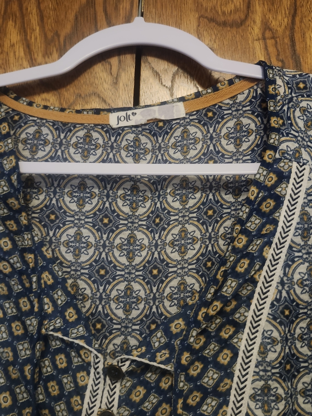 Jolt Blue and White Tiered Boho Blouse - Picture 4 of 7